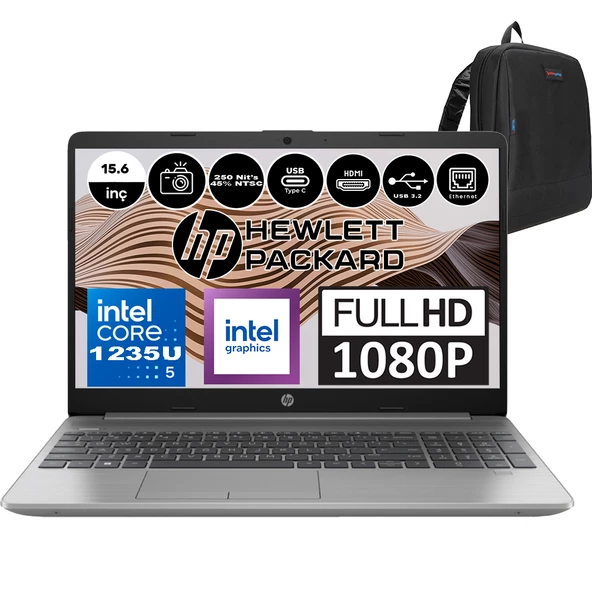 Hp 250 G9 Intel Core I5 1235U 40GB 256GB SSD Intel® Iris® Xᵉ Windows 11 Pro 15.6" Fhd Taşınabilir Bilgisayar 9M3G5ATP21+ Zetta Çanta