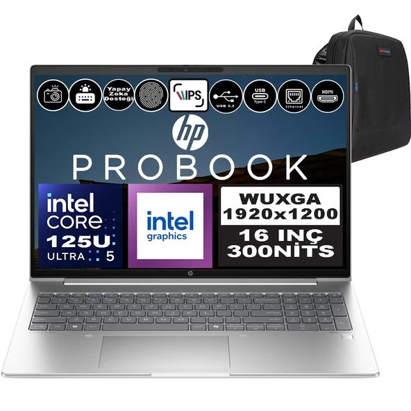 Hp Probook 460 G11 Intel Core Ultra 5 125U Ddr5 64GB 2tb SSD Intel® Aı Boost 16" Wuxga IPS Windows 11 Pro Taşınabilir Bilgisayar A23BKEAP23 + Zetta Çanta