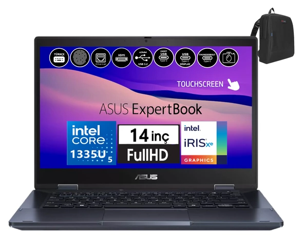 Asus Expertbook B3 Flip B3402FVA Intel Core I5-1335U 16GB 256GB SSD 14" Fhd Dokunmatik Freedos Taşınabilir Bilgisayar B3402I58512S0D01+ZETTAÇANTA