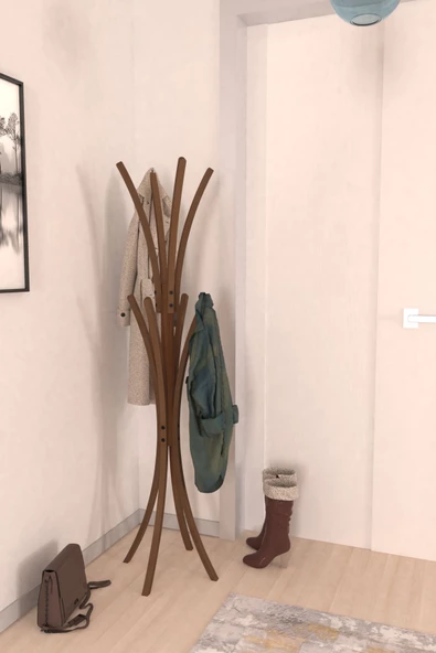 Vesti Ahşap Ayaklı Kestane Portmanto Elbise Askılığı