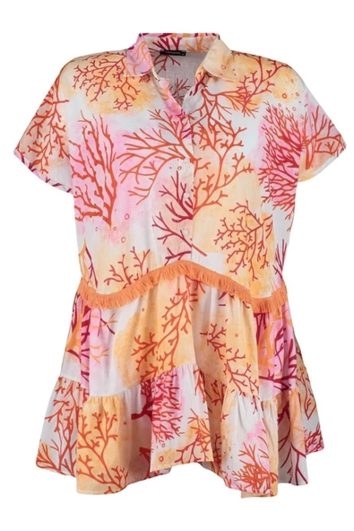 Moda Rahat Plaj Günlük Vual Dokuma Gömlek Yaka Kısa Kol Skater Midi Boy Büyük Beden Elbise - Resim 7