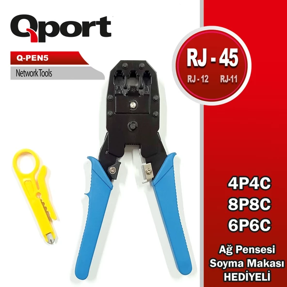 QPORT Q-PEN5 RJ45/RJ11/RJ12 SIKMA PENSESI + KABLO SIYIRICI