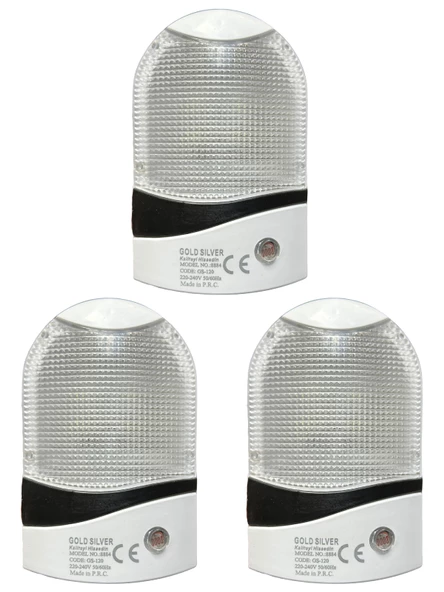 Gold Silver (3 Adet) GS-120 Fotoselli Gece Lambası Fiş Priz (Beyaz Işık)