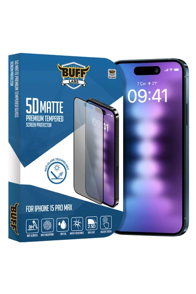 Buff Labs Buff iPhone 15 Pro Max 5D Matte Ekran Koruyucu