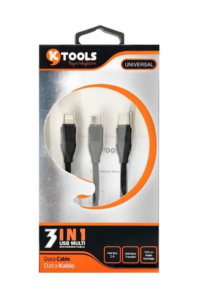 Ktools 3 In 1 - 3 Kablolu 2a 120cm Iphone Ve Samsung Data Kablosu