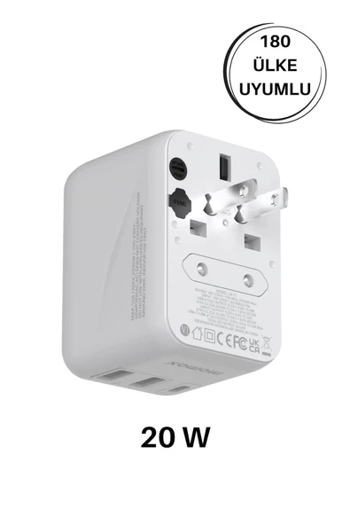 Momax 20W 1-World 5-Port AC Seyahat Piriz Dönüştürücü Charger (Beyaz) - 2