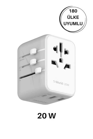 Momax 20W 1-World 5-Port AC Seyahat Piriz Dönüştürücü Charger (Beyaz)