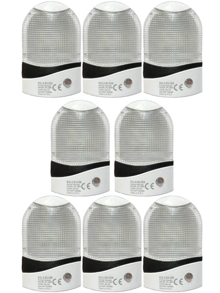 Gold Silver (8 Adet) GS-120 Fotoselli Gece Lambası Fiş Priz (Beyaz Işık)