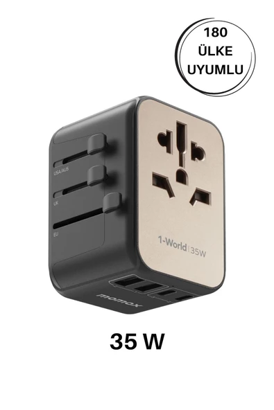 Momax 35W 1-World 5-Port AC Seyahat Piriz Dönüştürücü Charger (Titanium) uyumlu