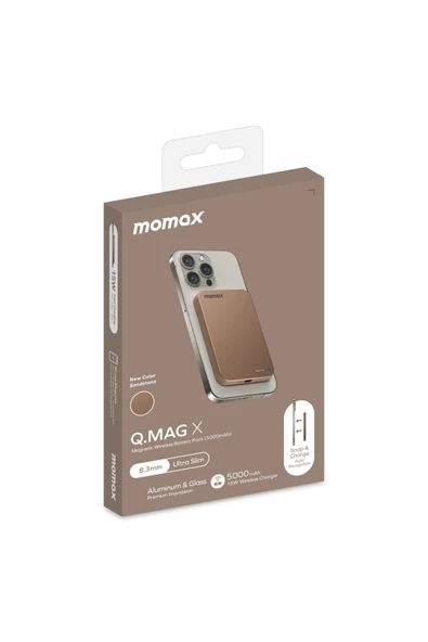 Momax Q.Mag X 5000mAh wireless battery pack (Desert Titanium) - Resim 3