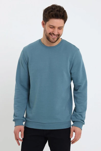 Erkek Oversize Uzun Kol Sıfır Yaka Sweatshırt 7096