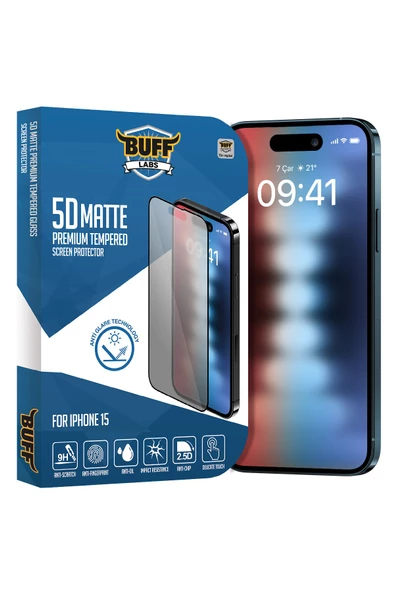 Buff Labs Buff iPhone 15 5D Matte Ekran Koruyucu