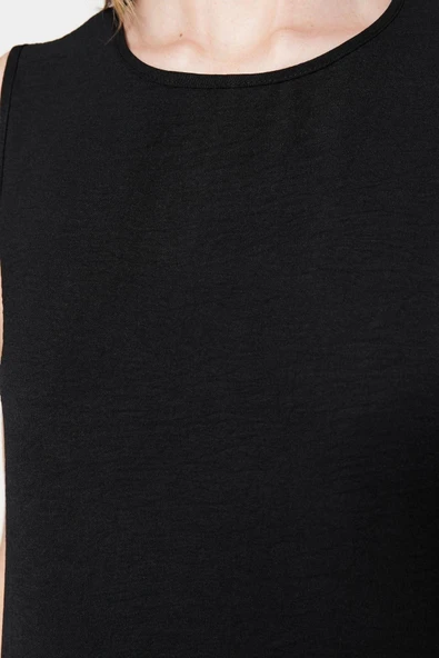 Moda Regular Casual Günlük Aerobin Dokuma Bisiklet Yaka Kolsuz Kol Shift Maxi Boy Tesettür Elbise - 6