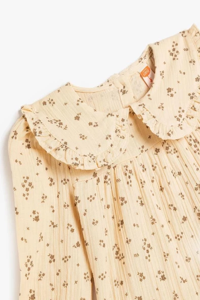 Koton Kız Bebek Pamuklu Çiçek Desenli Bebe Yaka Uzun Kollu Müslin Bluz - 3