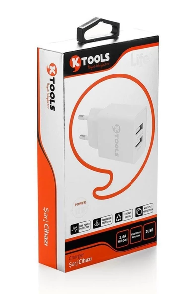Ktools Life 12w 2.4 Amper 2 Usb Girişli Hızlı Şarj Cihazı Adaptörü Universal - Resim 2