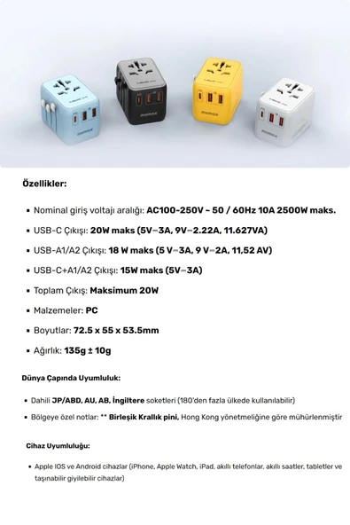 Momax 20W 1-World 5-Port AC Seyahat Piriz Dönüştürücü Charger (Beyaz) - 4