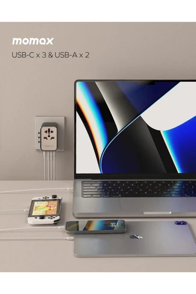 Momax 20W 1-World 5-Port AC Seyahat Piriz Dönüştürücü Charger (Beyaz) - 5