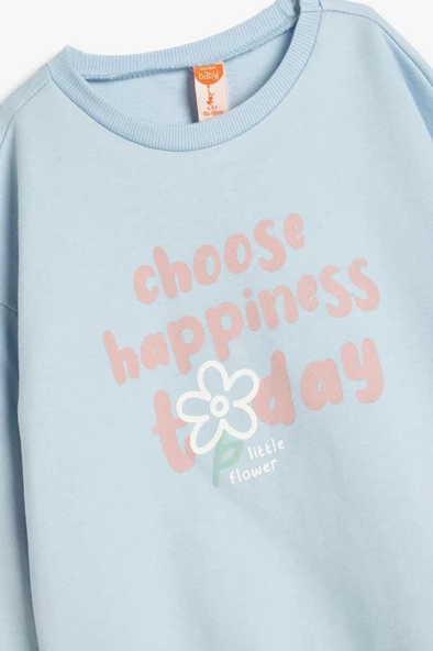 Koton Kız Bebek Pamuklu Uzun Kollu Slogan Baskılı Sweatshirt - 3