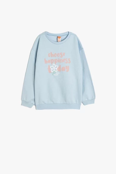 Koton Kız Bebek Pamuklu Uzun Kollu Slogan Baskılı Sweatshirt