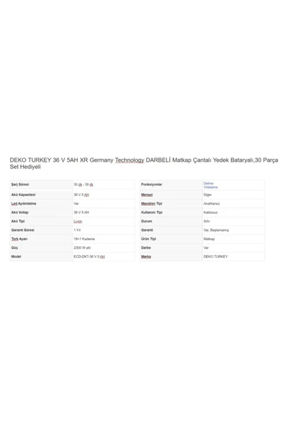 DEKO TURKEY 36 V 5 Ah Xr Technology Darbeli Matkap Çantalı Yedek Bataryalı 30 Parça Set Hediyeli - Resim 5