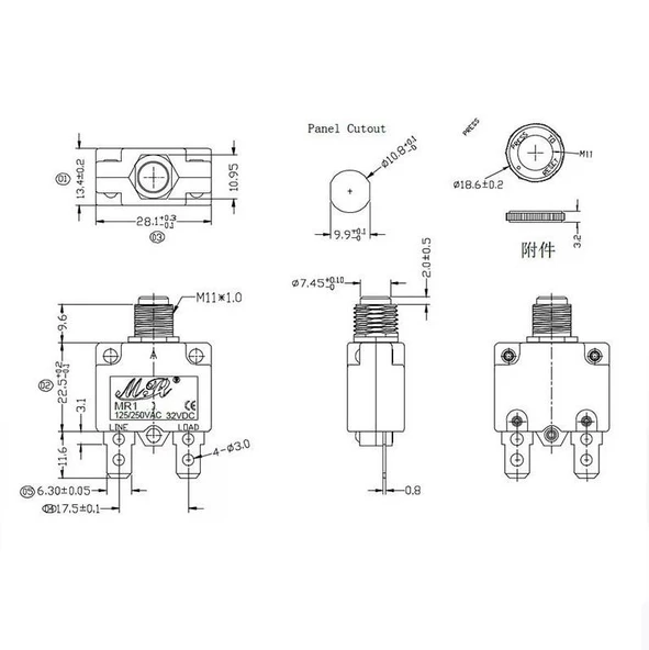 Resetli Termik Sigorta 8 Amper 125/250v Ac 32v Dc IC-271S (MR-1) - Resim 2