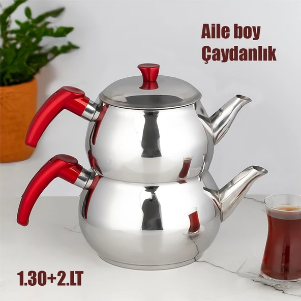 Porsima 4NO Dayanıklı Aile Boy Paslanmaz Çelik Çaydanlık 1.30+2.00LT Çaydanlık Takımı