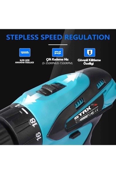 STAXX POWER 24 V 4 Ah Metal Dişli Şanzıman Çift Akülü Şarjlı Vidalama Matkap - 2