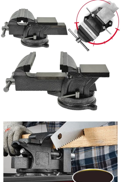 DEKO TURKEY Premium 100mm 3" 360 Dönerli Taban Özel Alaşım Paslanmaz Çelik Sabit Tezgah Masa Mengenesi Örslü