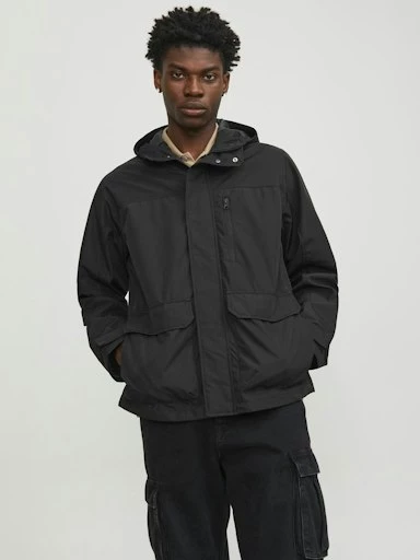 Jack Jones Erkek Siyah Kapüşonlu Spor Outdoor Ceket 12253569S - 5