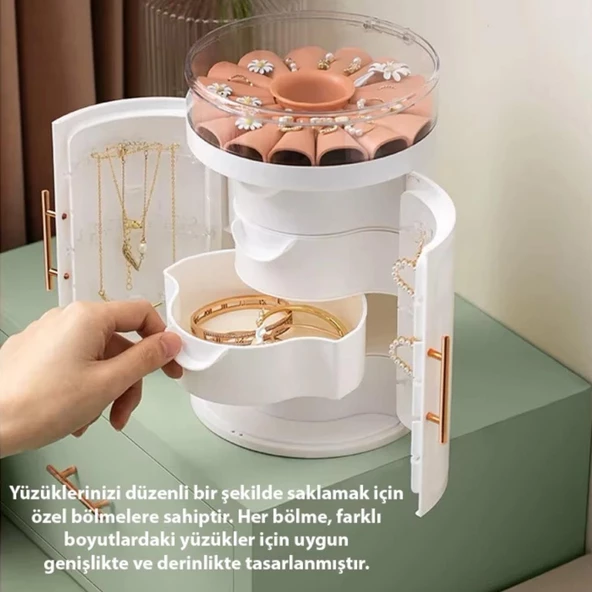 Polham Kapaklı Aksesuar, Takı, Küpe, Kolye, Yüzük Düzenleyici Organizer, 4 Çekmeceli Saklama Kutusu - 4