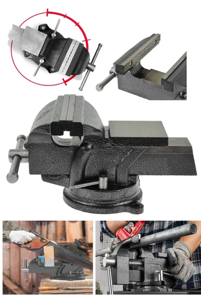 DEKO TURKEY Premium 100mm 4" 360 Dönerli Taban Özel Alaşım Paslanmaz Çelik Sabit Tezgah Masa Mengenesi Örslü