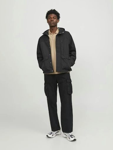 Jack Jones Erkek Siyah Kapüşonlu Spor Outdoor Ceket 12253569S - 7