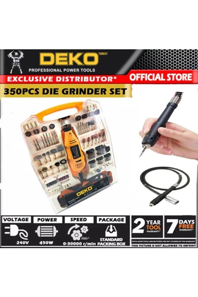 DEKO TURKEY 350 Parça 450 Watt 6 Kademeli Hobi Gravür Zımpara Taşlama Makinesi + Şaft Kablosu Ecd-dkt-450şaftlı - 2