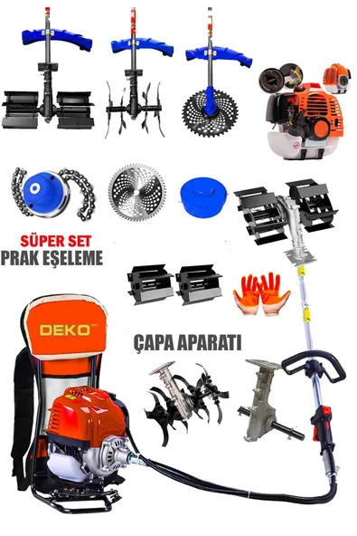 DEKO TURKEY Ultra Dynamix Seri Benzinli Sırt Tipi Tırpan 20HPX Motor Çim Çayır Biçme + Toprak Eşeleme Çapa Set