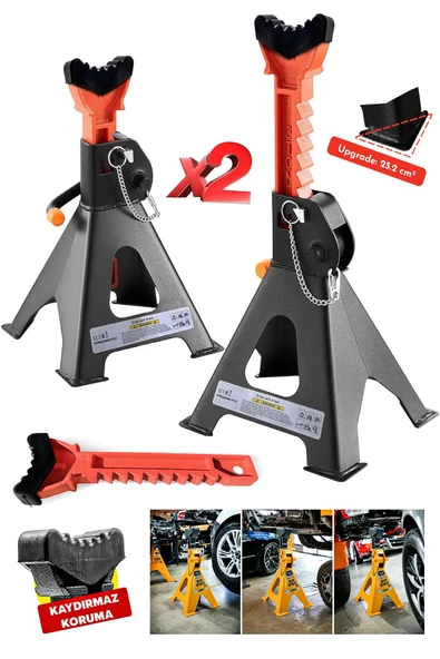 DEKO TURKEY Araba SUV Kamyon için Çift Kilitli Profesyonel Sehpa Tipi Kriko Standı 3Ton Tonajlı 2 Adet Set x2 - 2