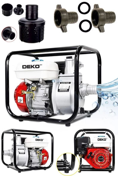 DEKO TURKEY Dkt201p 50mm 2 Parmak Metal Çift Çarklı Benzinli Su Pompası Motopump 7.5hp Güçlü Motor 7mt Emiş