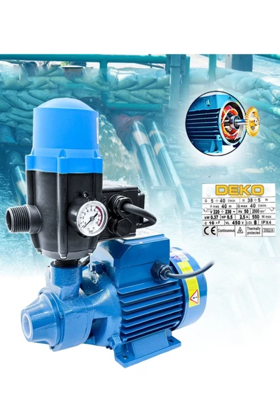 DEKO TURKEY Bakır Sargılı Otomatik Sistem Paket Hidrofor Su Motoru Bahçe Ve Ev Sulama Sistemi + Rakor Takımı - 3