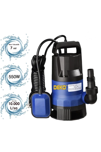 DEKO TURKEY Qsb550 550w Plastik Gövdeli Kirli Ve Temiz Su Dalgıç Pompa Seti Şamandıralı Otomatik Paket Dkt-550d