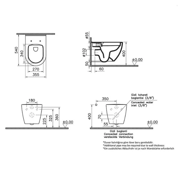 VitrA Asma Klozet S60 SmoothFlush, 54 cm, 7510L003-0075 - 2