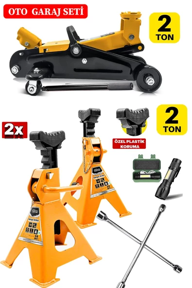 DEKO TURKEY 2000Kg Kapasiteli x2Ad Set Kriko Sehpası + Bijon Seti + 2ton Tekerlekli Kriko El Feneri Hediyeli - 2