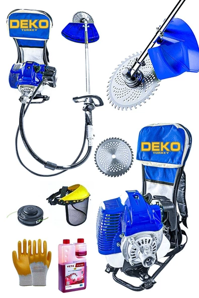 DEKO TURKEY Turbo Motor 2zamanlı Sırt Tipi Tırpan Makinesi Çayır Ot Çalı Çim Biçme 63cc 7.9hp +disk Eldiven Yağ