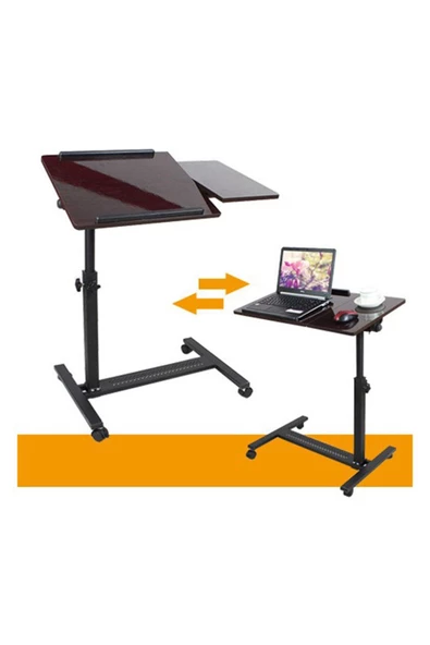 DEKO TURKEY Paslanmaz Yerden Yükseklik Ve Eğim Ayarlı Mouse Bölmeli Tekerli Laptop Sehpası Bilgisayar Masası - 3