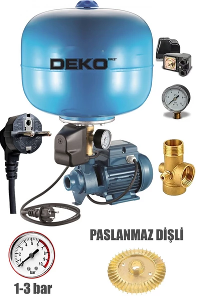 DEKO TURKEY 24Lt Paslanmaz Tank + Hidrofor Motoru 2 Kat 2 Daire Paket Hidrofor Seti Santrifüj Full Bakır Pompa - 2