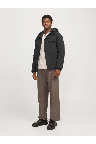 Jack Jones Erkek  Su Geçirmez Softshell Kapüşonlu Siyah  Mont 12259457S - 4