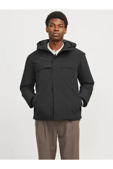 Jack Jones Erkek  Su Geçirmez Softshell Kapüşonlu Siyah  Mont 12259457S - 2