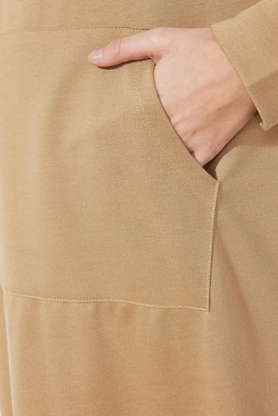 Moda Regular Casual Günlük 2 İplik Örme Kapüşonlu Uzun Kol Basic Maxi Boy Tesettür Elbise - Resim 6