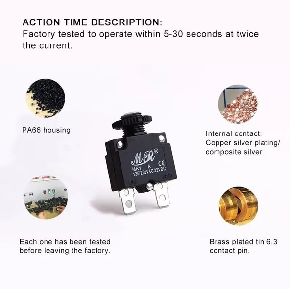 Resetli Termik Sigorta 6 Amper 125/250v Ac 32v Dc IC-271S (MR-1) - 4