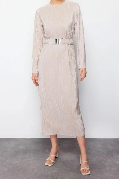 Moda Regular Casual Günlük 2 İplik Örme Bisiklet Yaka Uzun Kol Basic Maxi Boy Tesettür Elbise - 2