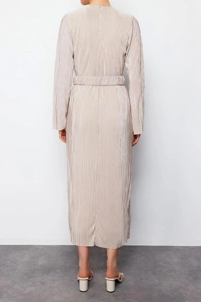 Moda Regular Casual Günlük 2 İplik Örme Bisiklet Yaka Uzun Kol Basic Maxi Boy Tesettür Elbise - 6