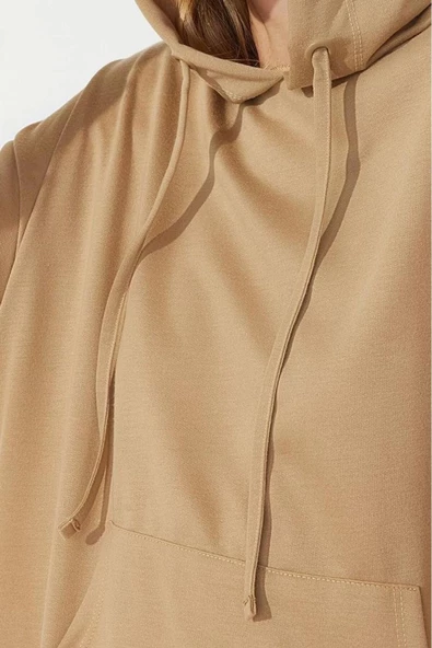 Moda Regular Casual Günlük 2 İplik Örme Kapüşonlu Uzun Kol Basic Maxi Boy Tesettür Elbise - Resim 4